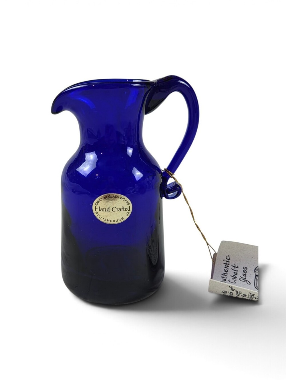JW Shelton Williamsburg VA Authentic Cobalt Glass Pitcher 5"